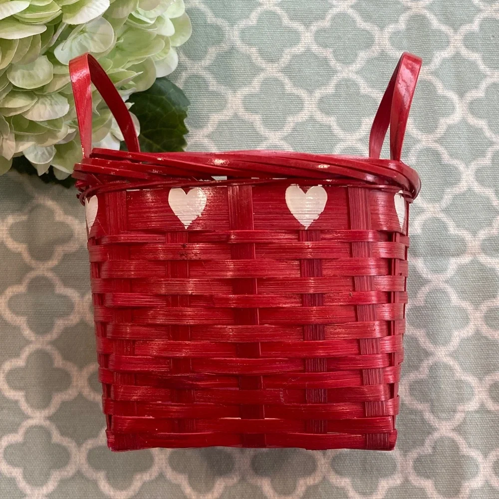 Basket Everything Brand Wicker Heart Painted Small Red Basket with Handles